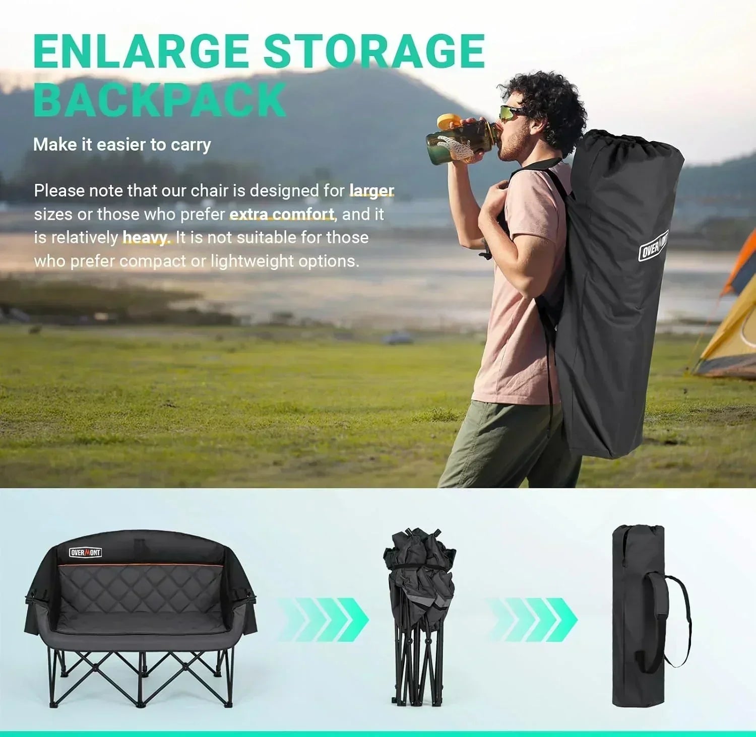 Extra Large Double Camping Chair 2 Person Comfortable Sofa Chair Adult Loveseat Lawn Chair
