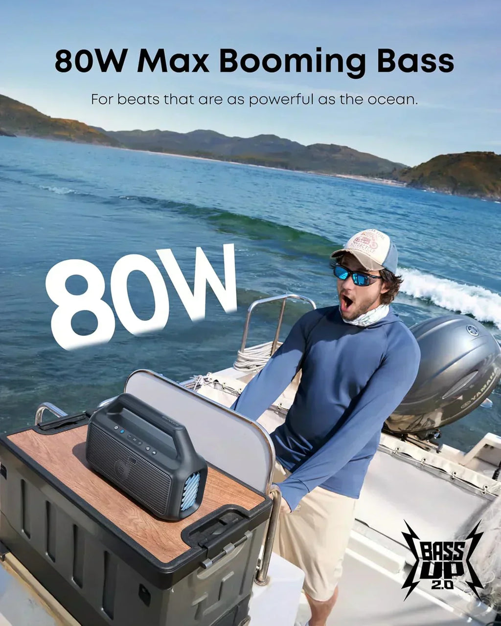 Outdoor Speaker 80W Subwoofer BassUp 2.0 24H Playtime IPX7 Waterproof Floatable RGB Lights
