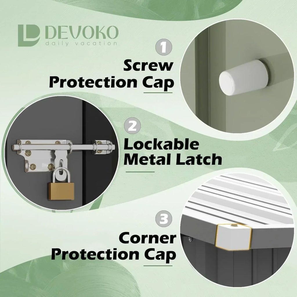 Devoko Outdoor Storage Shed Lockable Metal Garden Shed Steel Anti-Corrosion Storage House