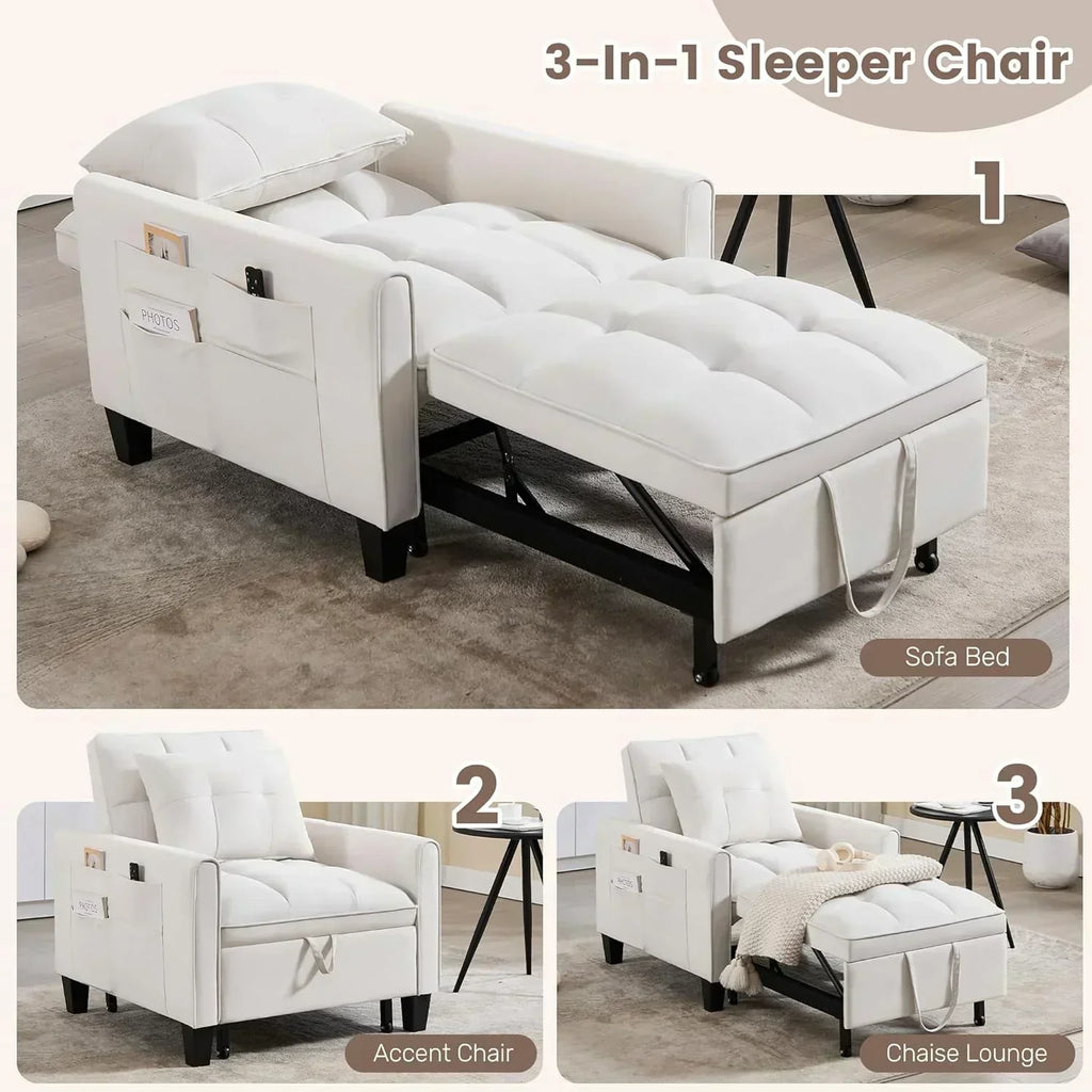 Convertible Sleeper Chair 3 in 1 Sleeper Chair Bed Pull Out Sofa Bed Chairs Velvet Single Sofa