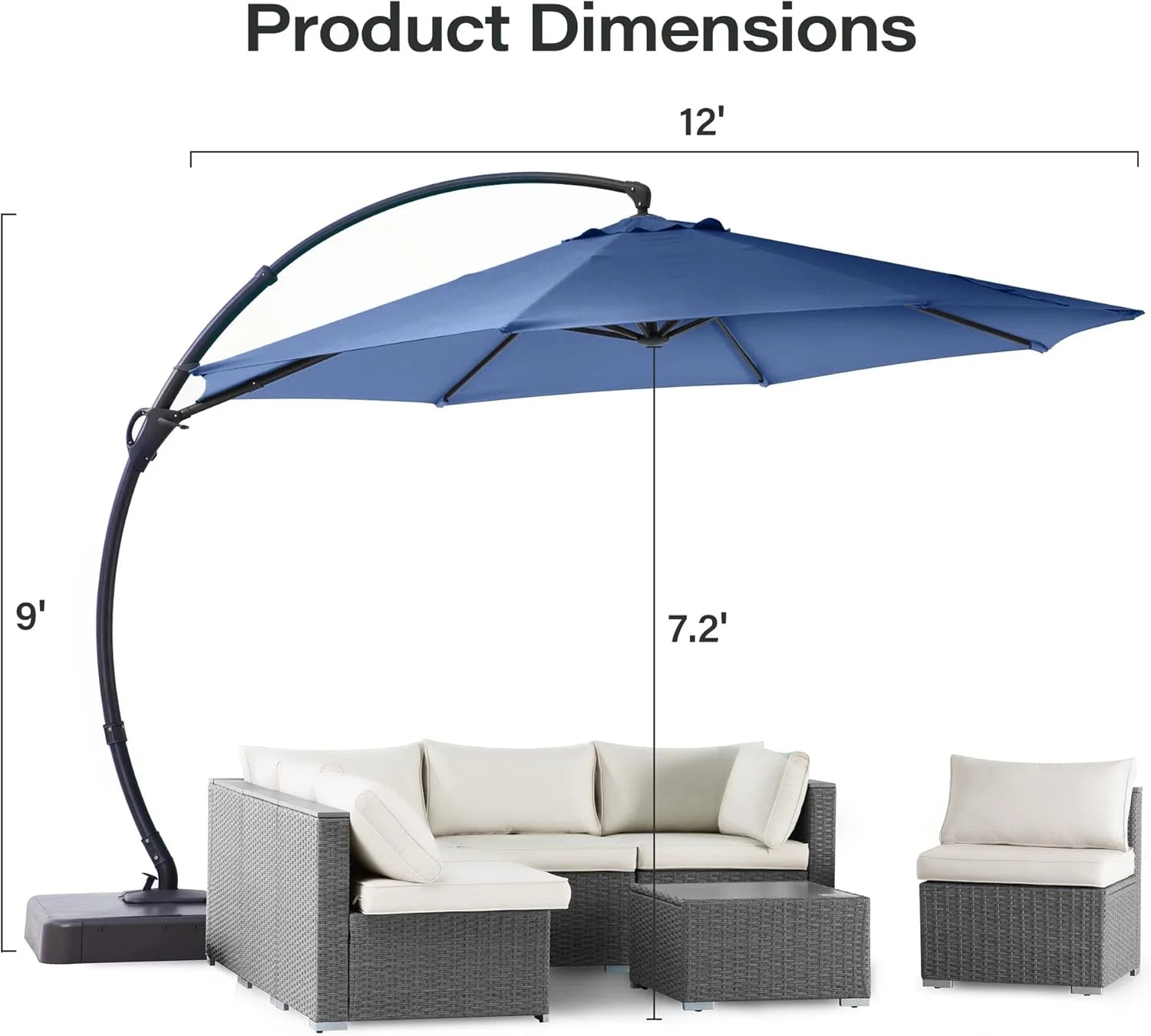 LAUSAINT HOME Outdoor Patio Umbrella with Base included, 11 FT Deluxe Curvy Cantilever Umbrella Heavy Duty Offset Hanging Umbrella with 360° Rotation for Market, Pool, Garden, Backyard, Deck (Beige)