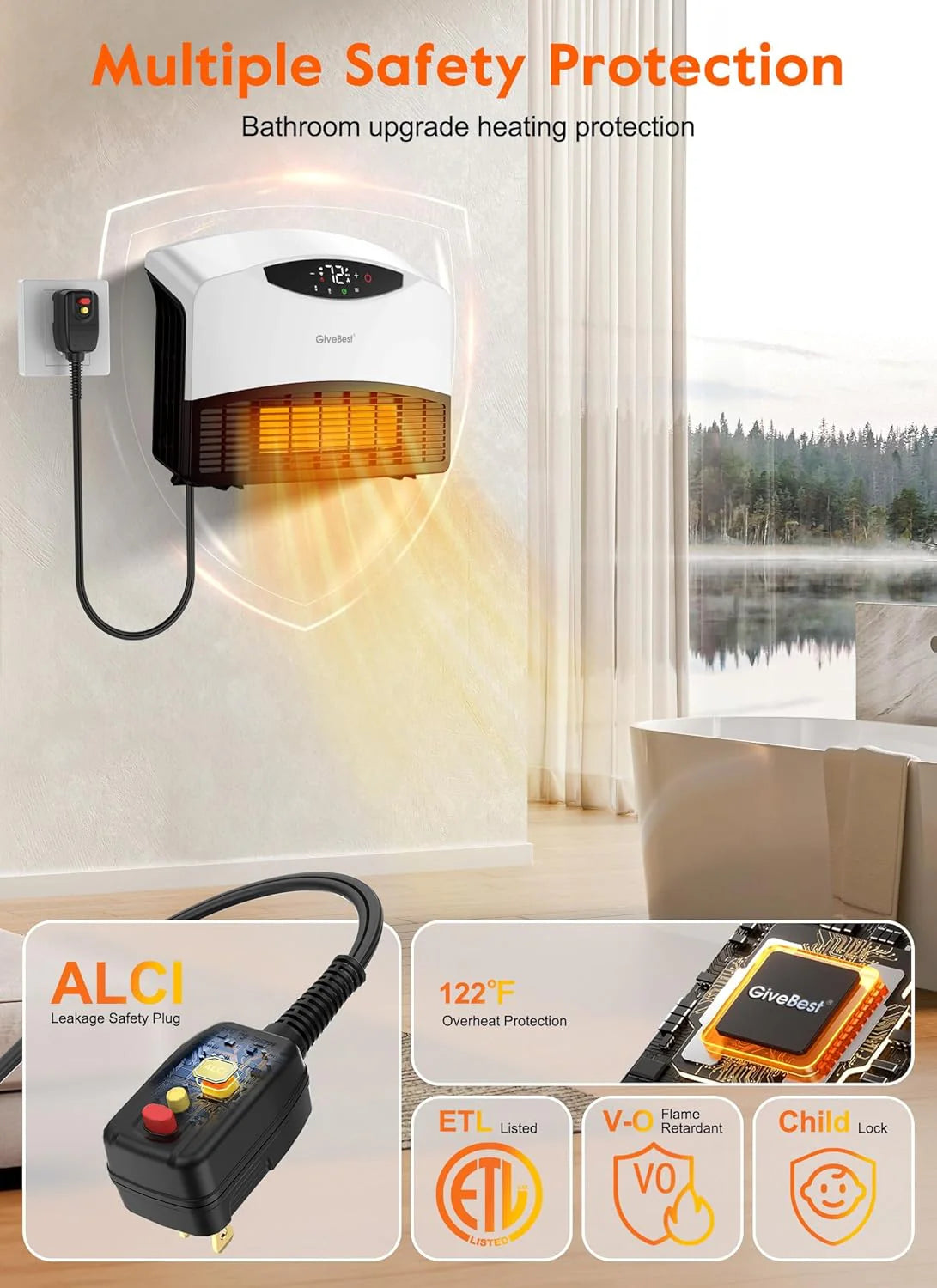 GiveBest Electric Wall Heater with WiFi and Remote Control, Floor or Wall Mounted Heater, Large Room Coverage, 3 Heating Modes, 1500W Fast Heating Space with Thermostat for Indoor Room Use