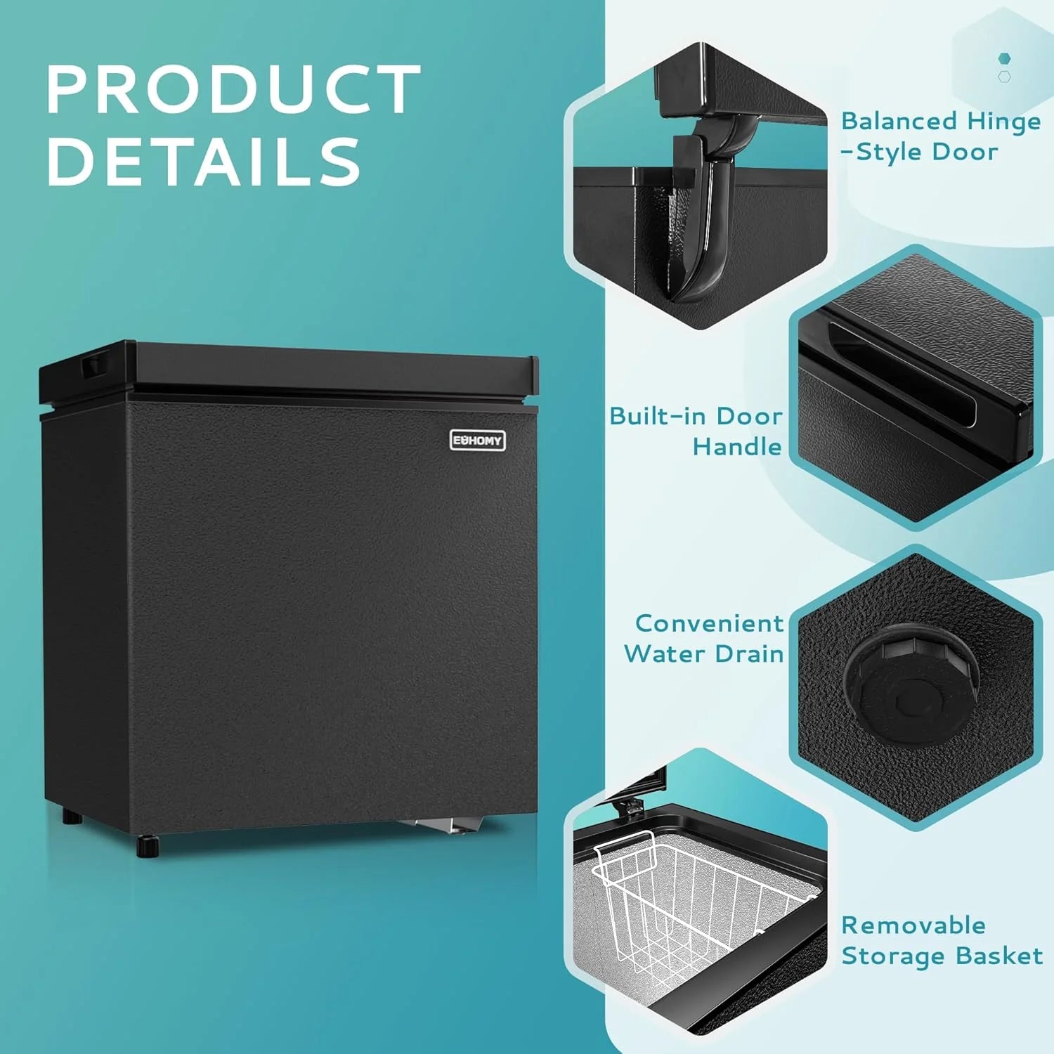 EUHOMY 3.5 Cu.Ft Chest Freezer with Removable Basket, Small Deep Freezer Adjustable 7 Thermostat, Quiet Mini Freezer Free-Standing Top Door, Energy Saving for Apartment/Garage/Basement/Dorm/Home,Black