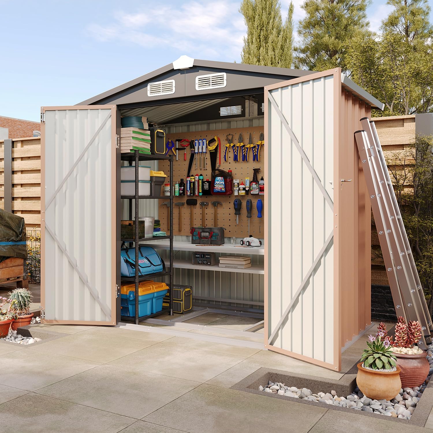 Aoxun 6.2x4 FT Shed Outdoor Storage Shed Metal Garden Shed Sloping Roof Tool Shed Bike Shed