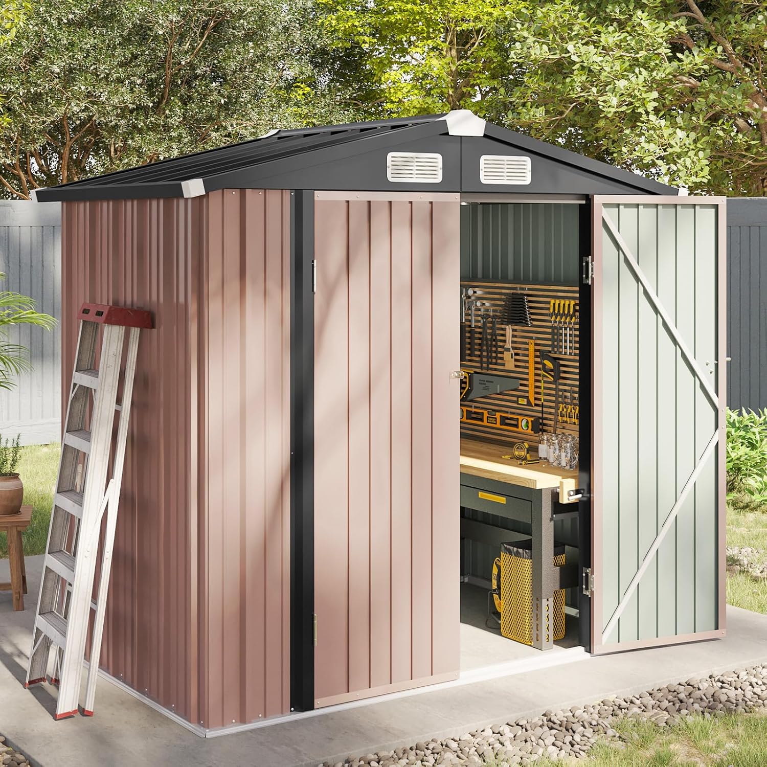 Aoxun 6.2x4 FT Shed Outdoor Storage Shed Metal Garden Shed Slooping Roof Tool Shed Bike Shed