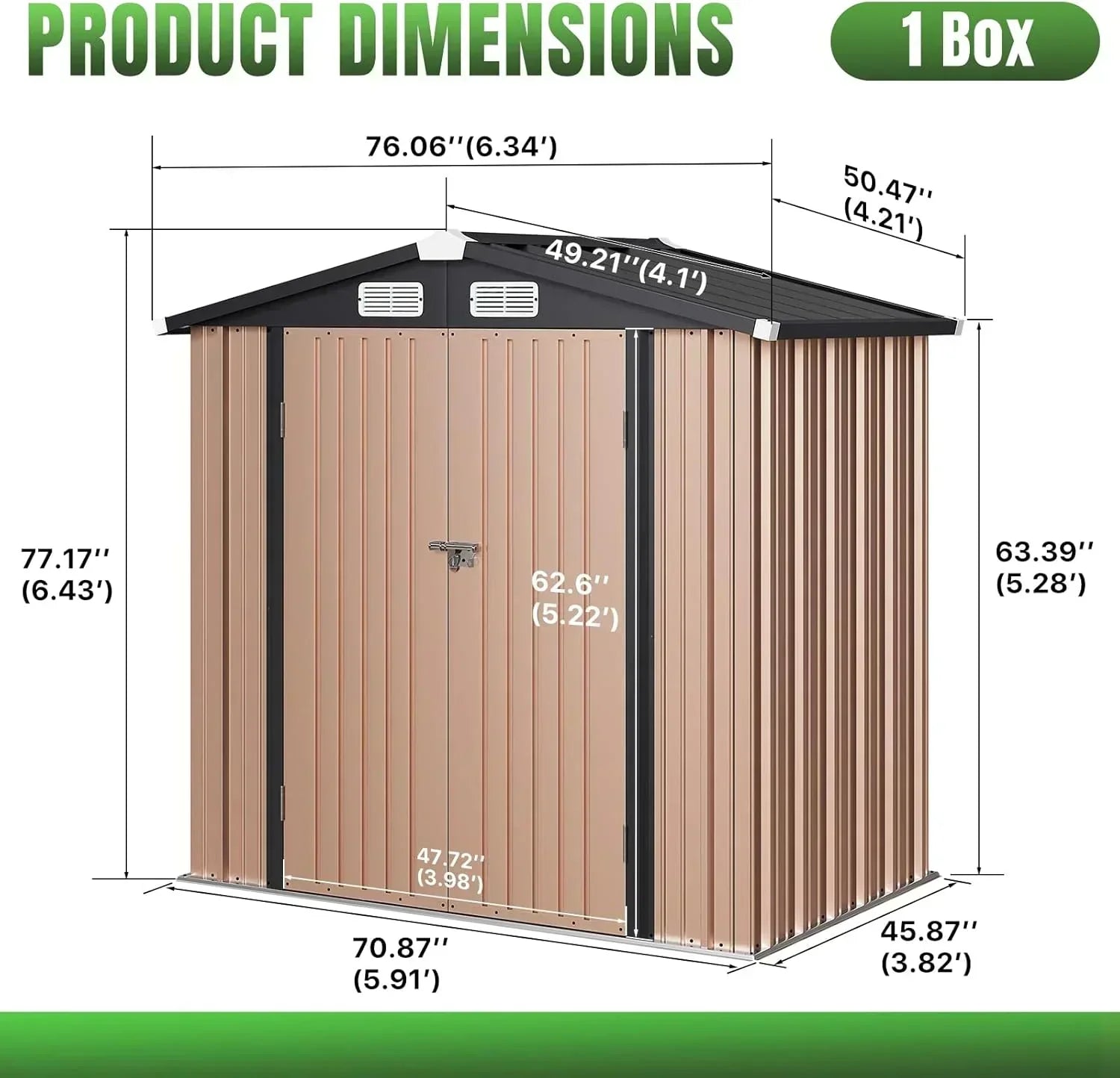 Aoxun 6.2x4 FT Shed Outdoor Storage Shed Metal Garden Shed Sloping Roof Tool Shed Bike Shed