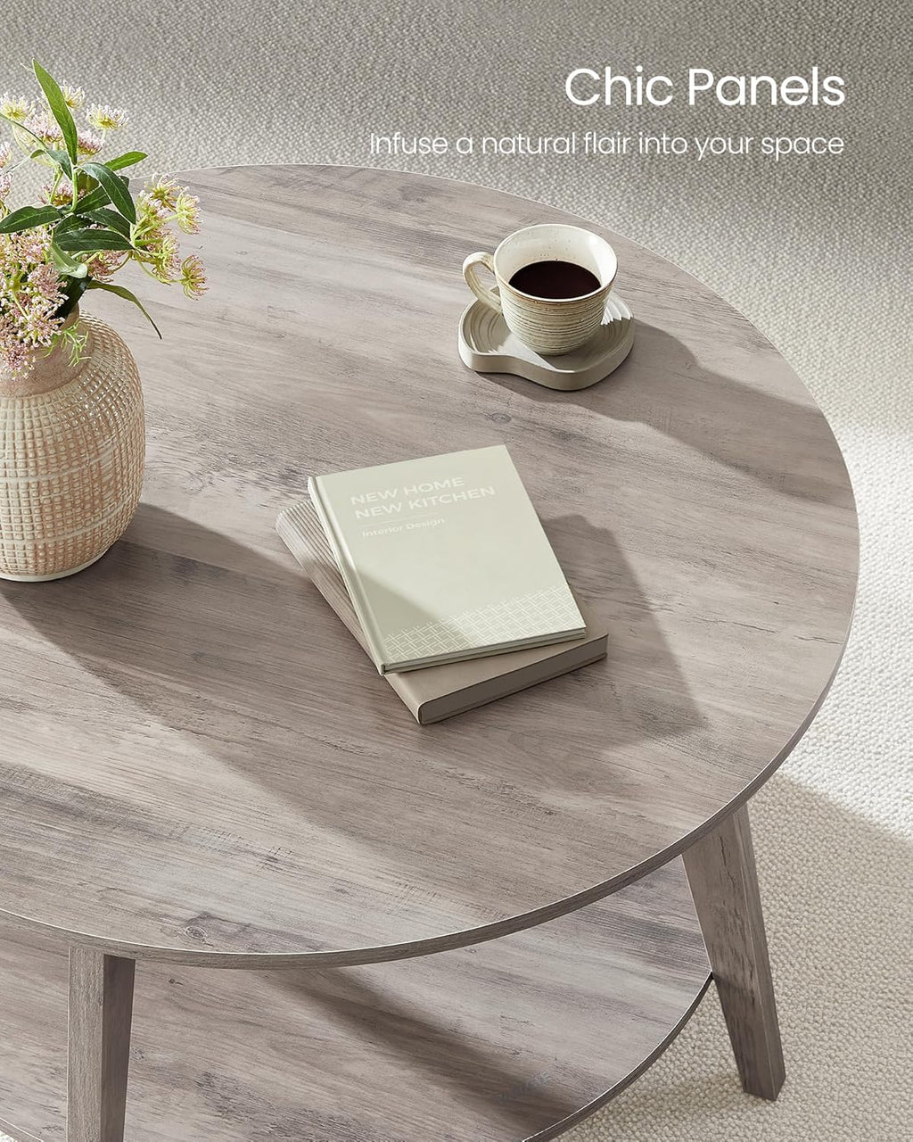 VASAGLE Round Coffee Table 2 Tier Coffee Table with Storage for Living Room 31.5 x 17.7 Inches
