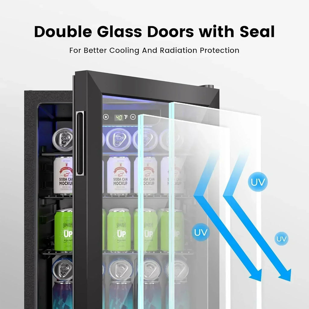 Beverage Refrigerator Cooler 126 Can Mini Fridge Glass Door for Drinks Soda Beer Wine Refrigerator