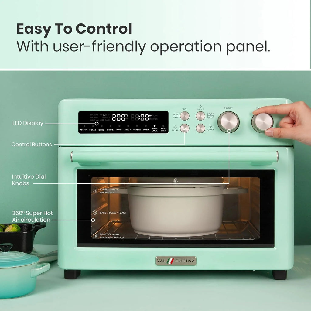 Infrared Heating Air Fryer Toaster Oven, Extra Large Countertop Convection Oven 10-in-1 Combo, 6-Slice Toast, Enamel Baking Pan Easy Clean with Recipe Book, Black Matte Stainless Steel