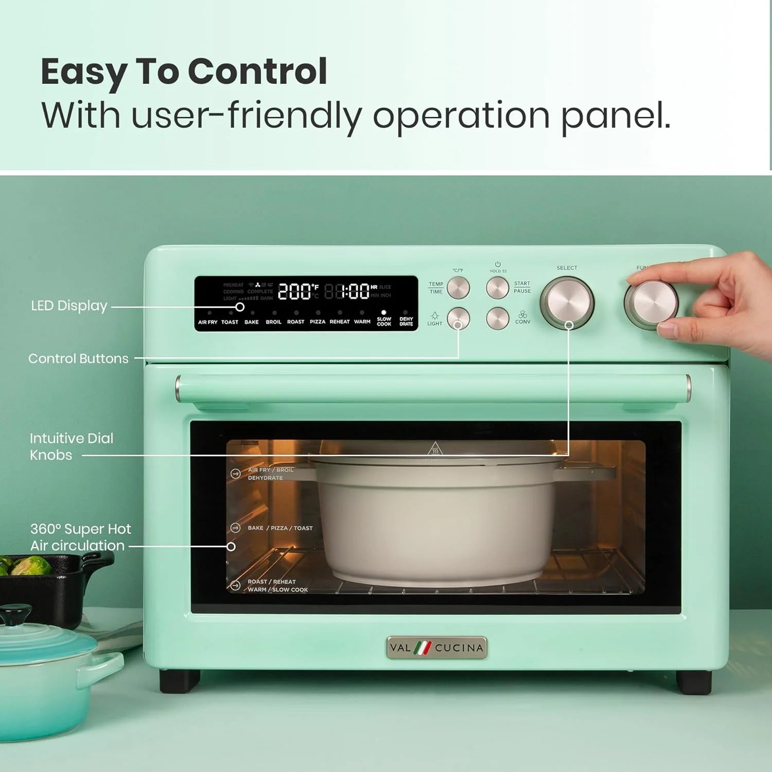 Infrared Heating Air Fryer Toaster Oven, Extra Large Countertop Convection Oven 10-in-1 Combo, 6-Slice Toast, Enamel Baking Pan Easy Clean with Recipe Book, Black Matte Stainless Steel