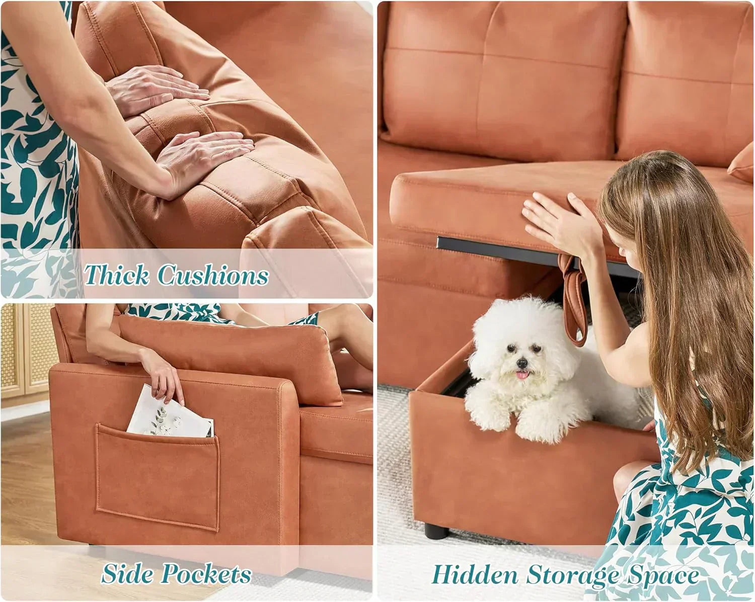 VanAcc Sofa Bed Sleeper Sofa with Storage Chaise 2 in 1 Pull Out Couch Living Room