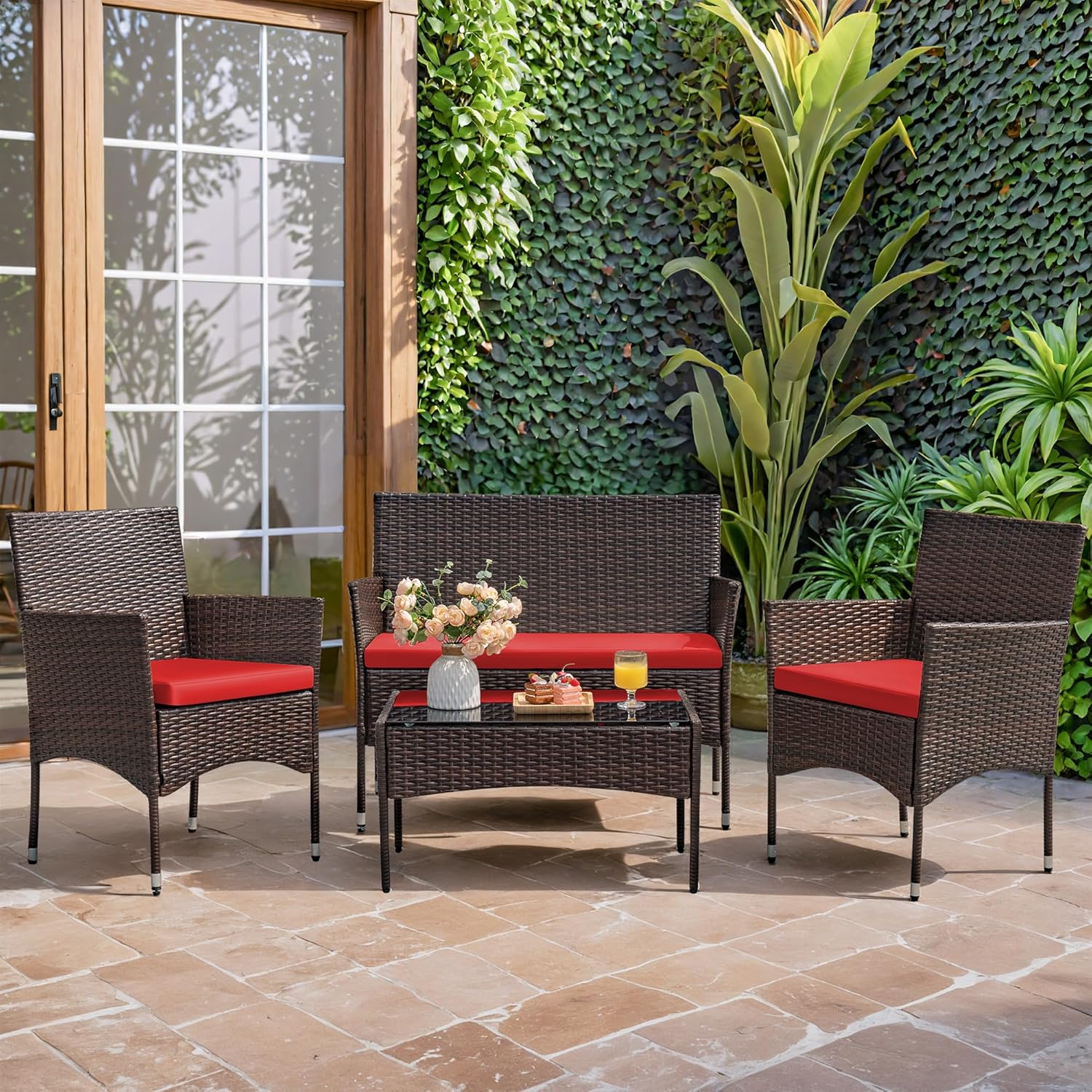 Homall 4-piece outdoor patio furniture set rattan chair wicker set