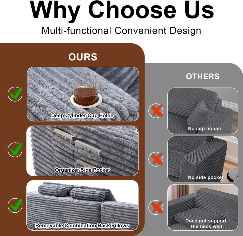 Cloud section sofa with L-shaped recliner modern modular sofa built-in cup holder