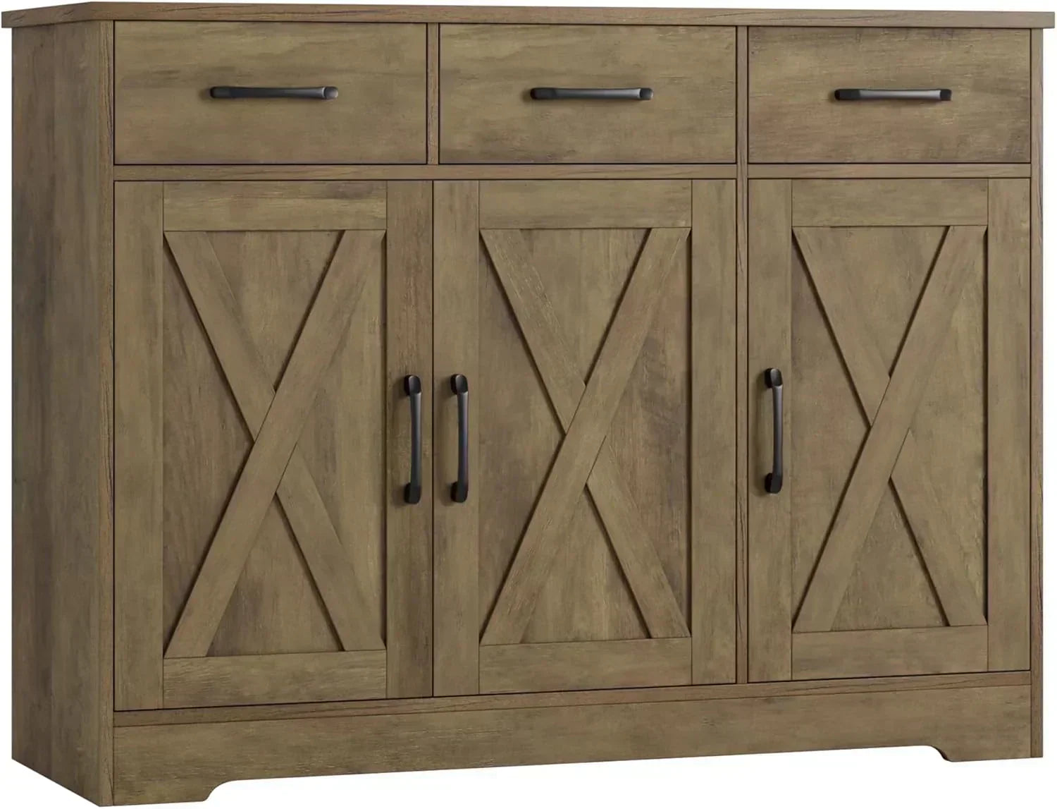 Modern farmhouse sideboard barn door buffet storage cabinet with drawers and shelves