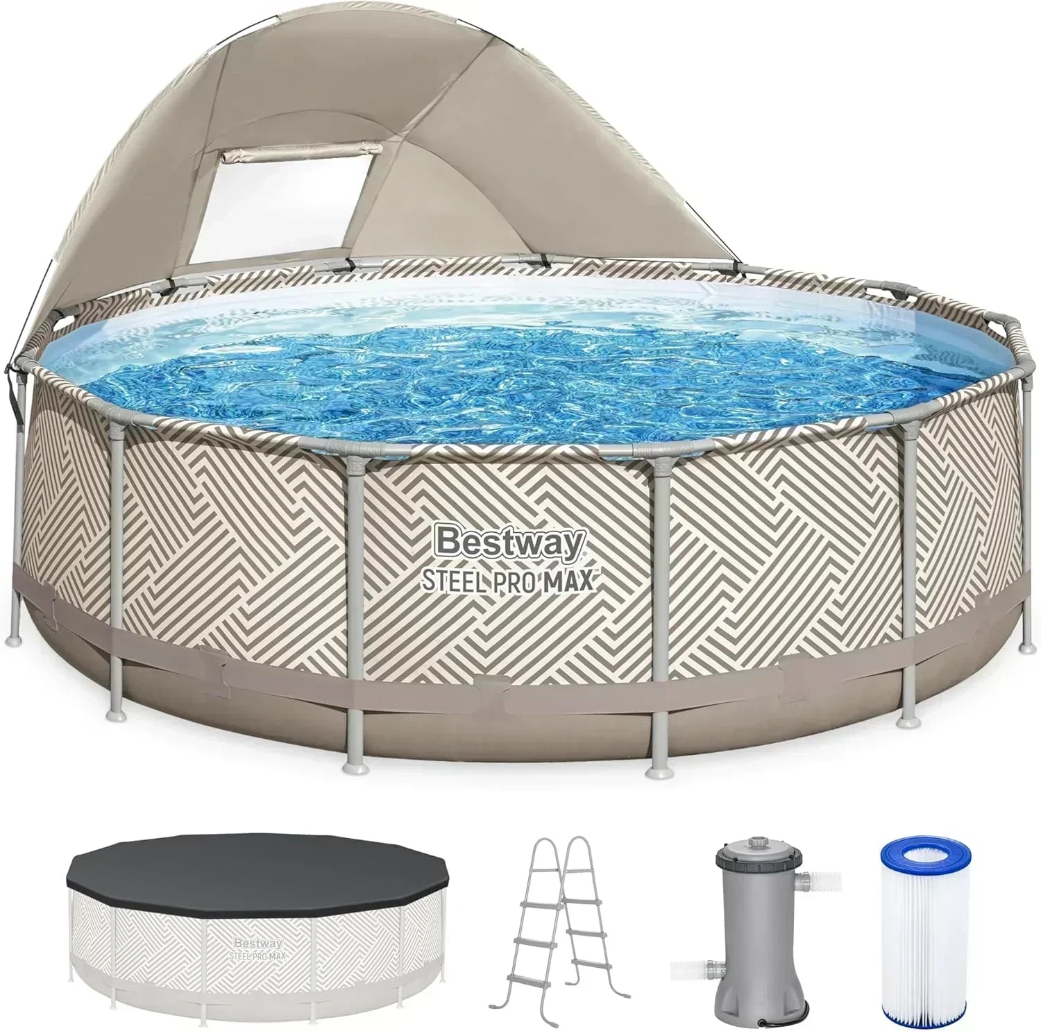Power Steel Round Above Ground Outdoor Backyard Swimming Pool Set 1,000 GPH Filter Pump