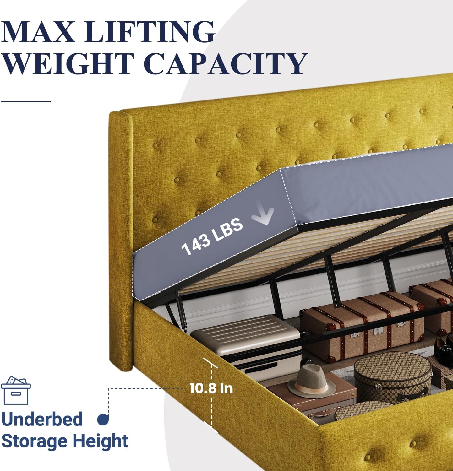 Allewie Queen Size Lift Up Storage Bed Modern Wingback Headboard Hydraulic Support