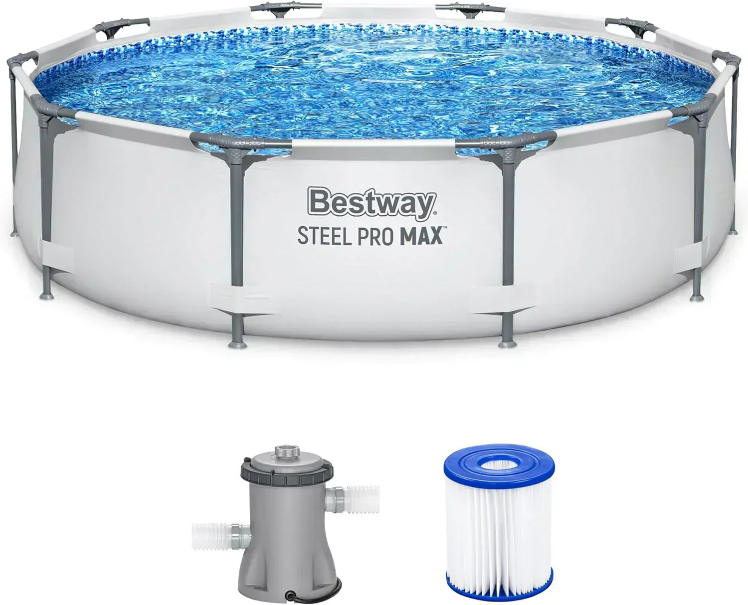 Steel Pro MAX 10 Foot x 30 Inch Round Metal Frame Above Ground Backyard Swimming Pool Set