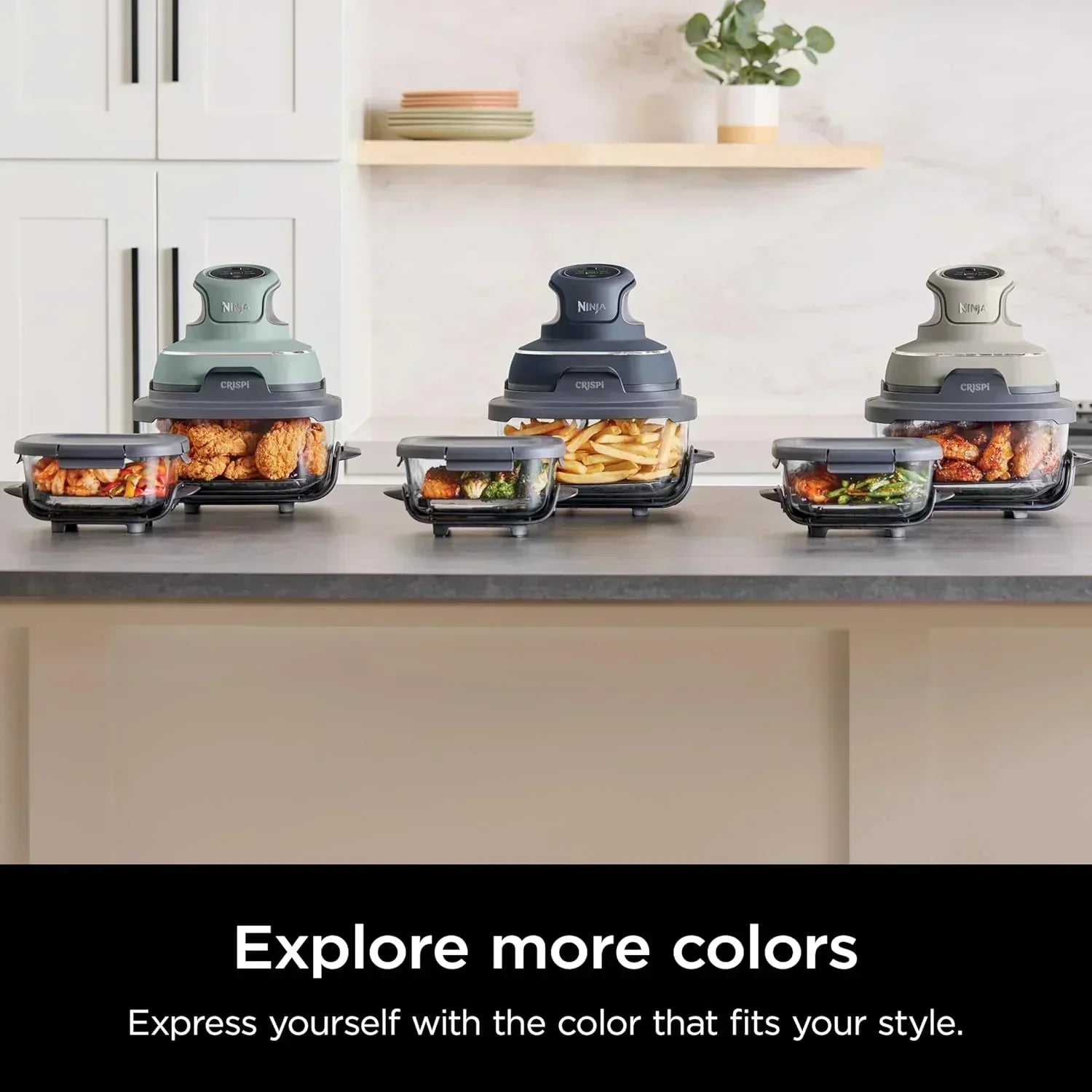 Ninja Crispi 4 in 1 Portable Glass Air Fryer Cooking System 4QT 6 Cup TempWare Glass Containers