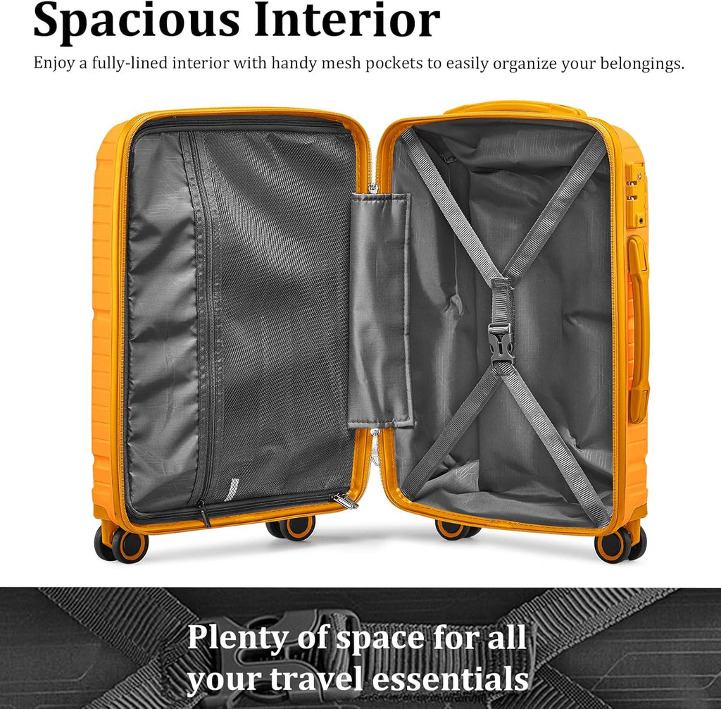 5-piece PP hardshell lightweight travel carry-on luggage set with dual spinner wheels