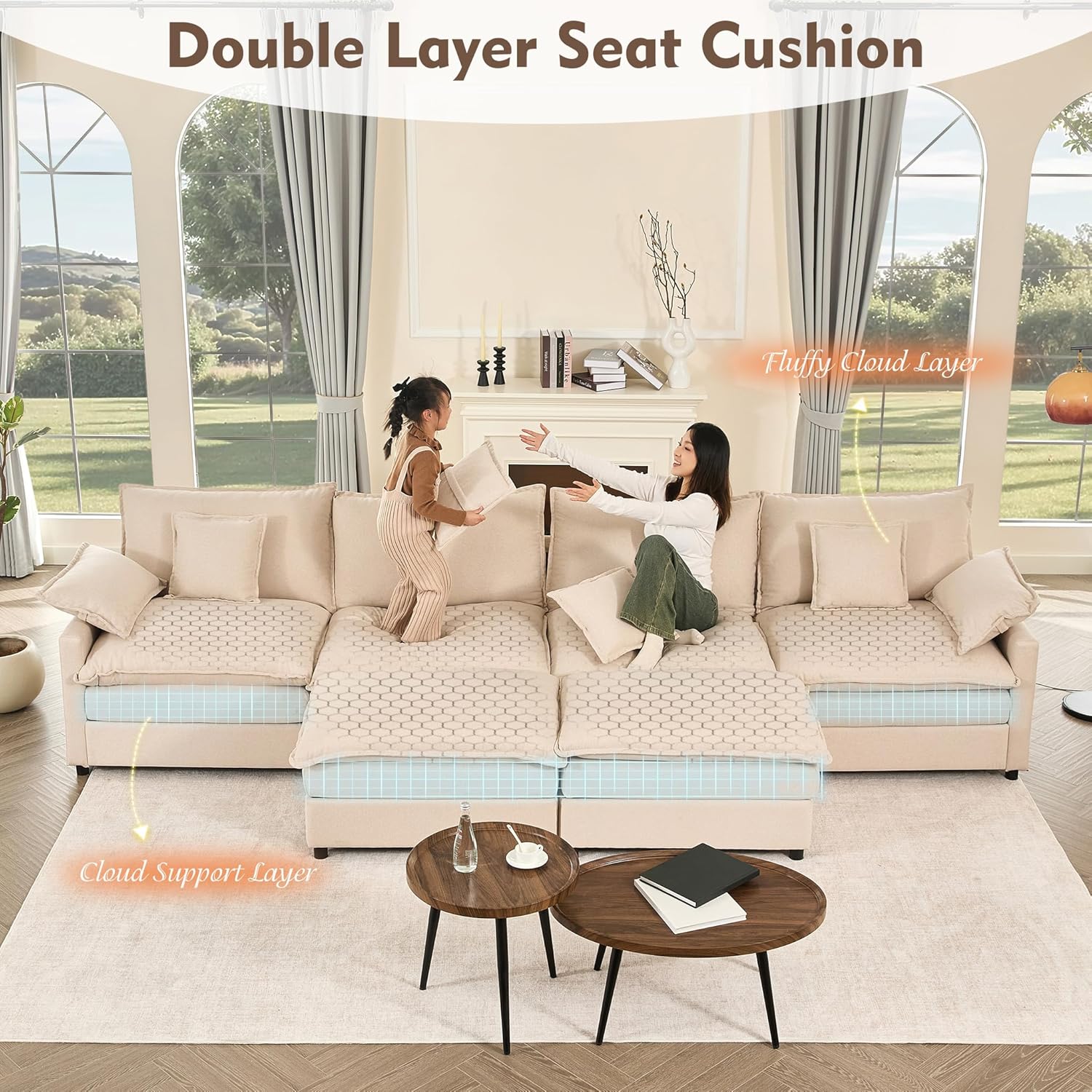 108 U-shaped sofa modular sofa three-seater comfortable cloud sofa