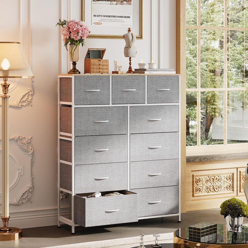 Storage Organizer Unit 11 Fabric Bins Storage Drawers Organizer Steel Frame Tall Storage Tower