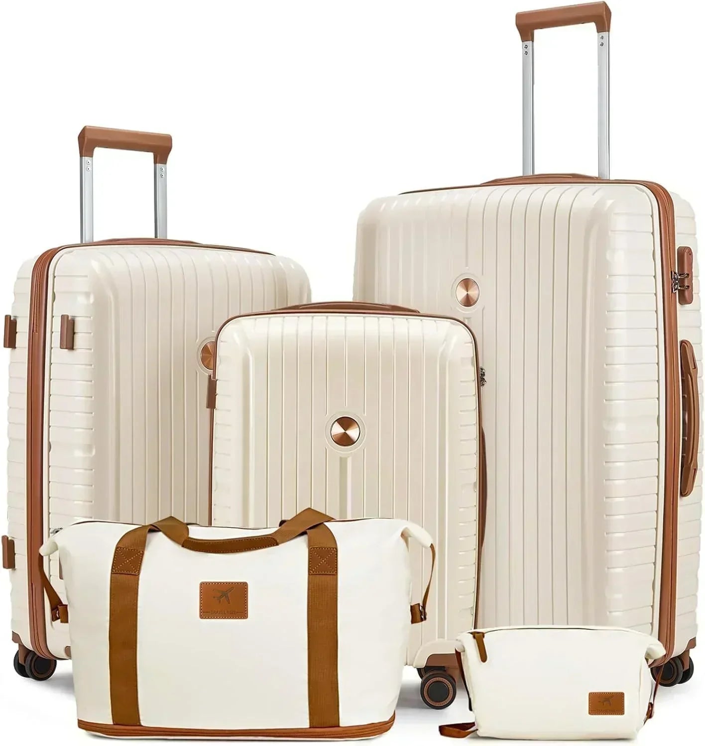 5-piece PP hardshell lightweight travel carry-on luggage set with dual spinner wheels