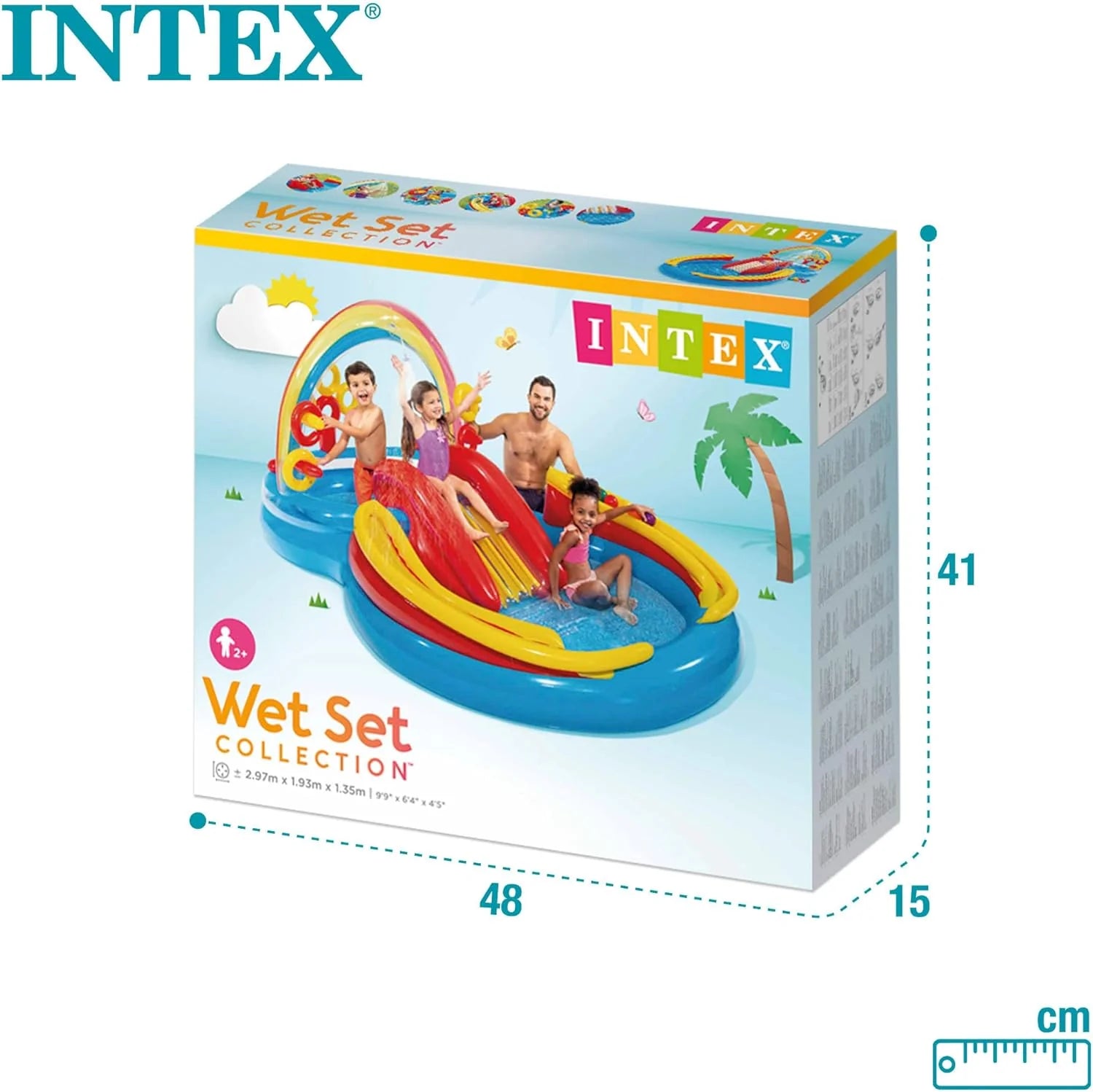 Intex 96 x 78 x 28 Inflatable Jungle Adventure Play Center Spray Kiddie Pool - Backyard Kids Water Slide, Outdoor Blow-Up Splash Pad for Toddlers