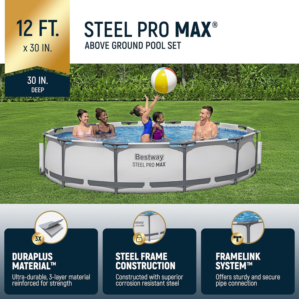 Steel Pro MAX 10 Foot x 30 Inch Round Metal Frame Above Ground Backyard Swimming Pool Set