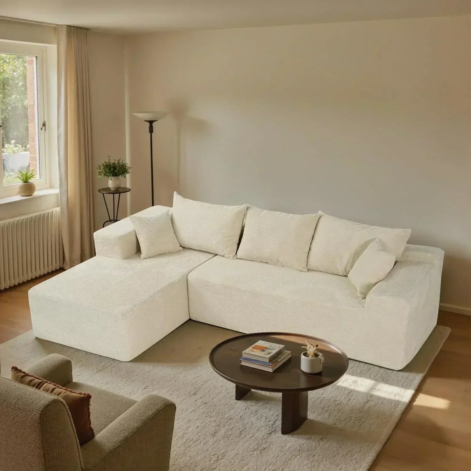 Cloud sofa with L-shaped lounge chair modern modular sofa with deep seats