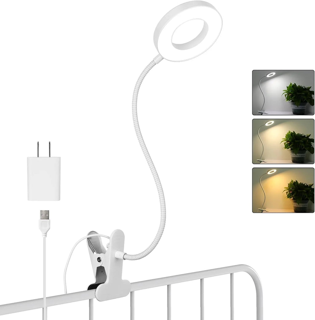 Clip On Desk Lamp with Flexible Neck 3 Light Modes and 10 Level Dimming USB Powered Light