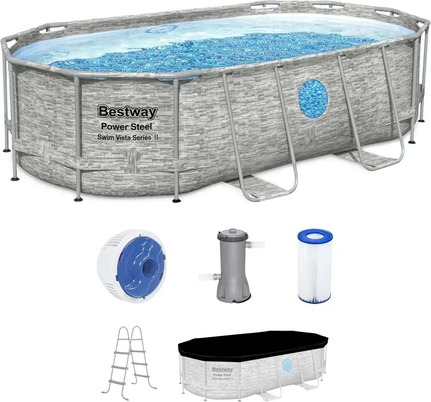Power Steel Swim Vista Series II 14' x 8' 2 x 39.5 Above Ground Outdoor Swimming Pool Set