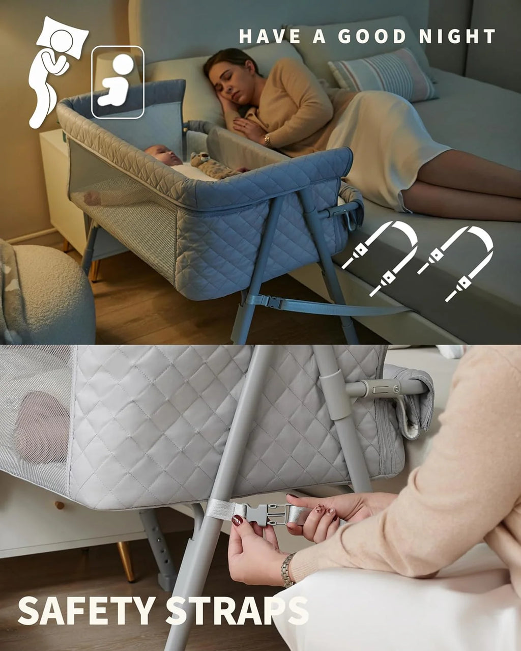Bassinet Bedside Sleeper Baby Crib for Newborn Baby Bassinets Bedside Sleeper 4 Auto-Lock