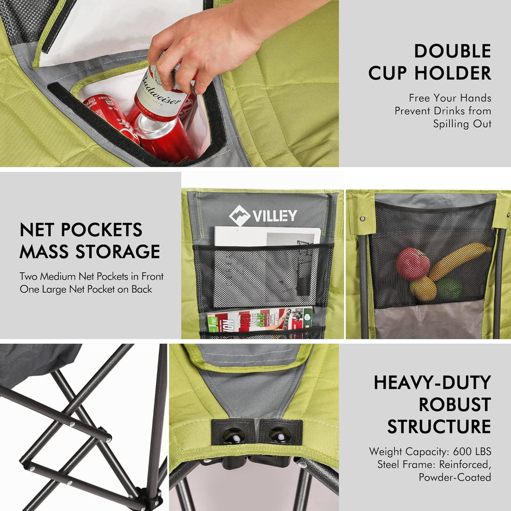 Double camping chair extra wide love seat heavy duty padded camping sofa portable folding chair