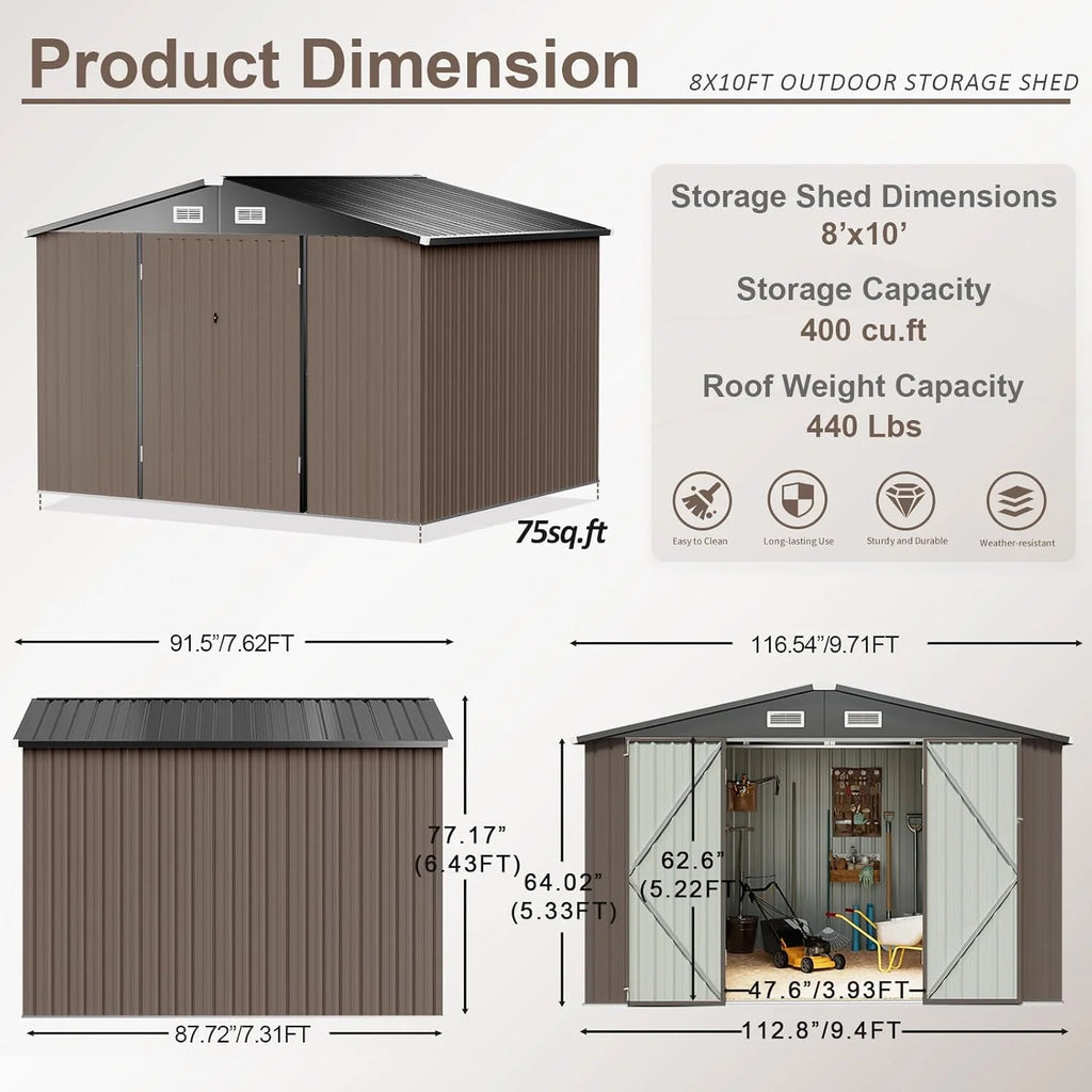 Aoxun 6.2x4 FT Shed Outdoor Storage Shed Metal Garden Shed Slooping Roof Tool Shed Bike Shed