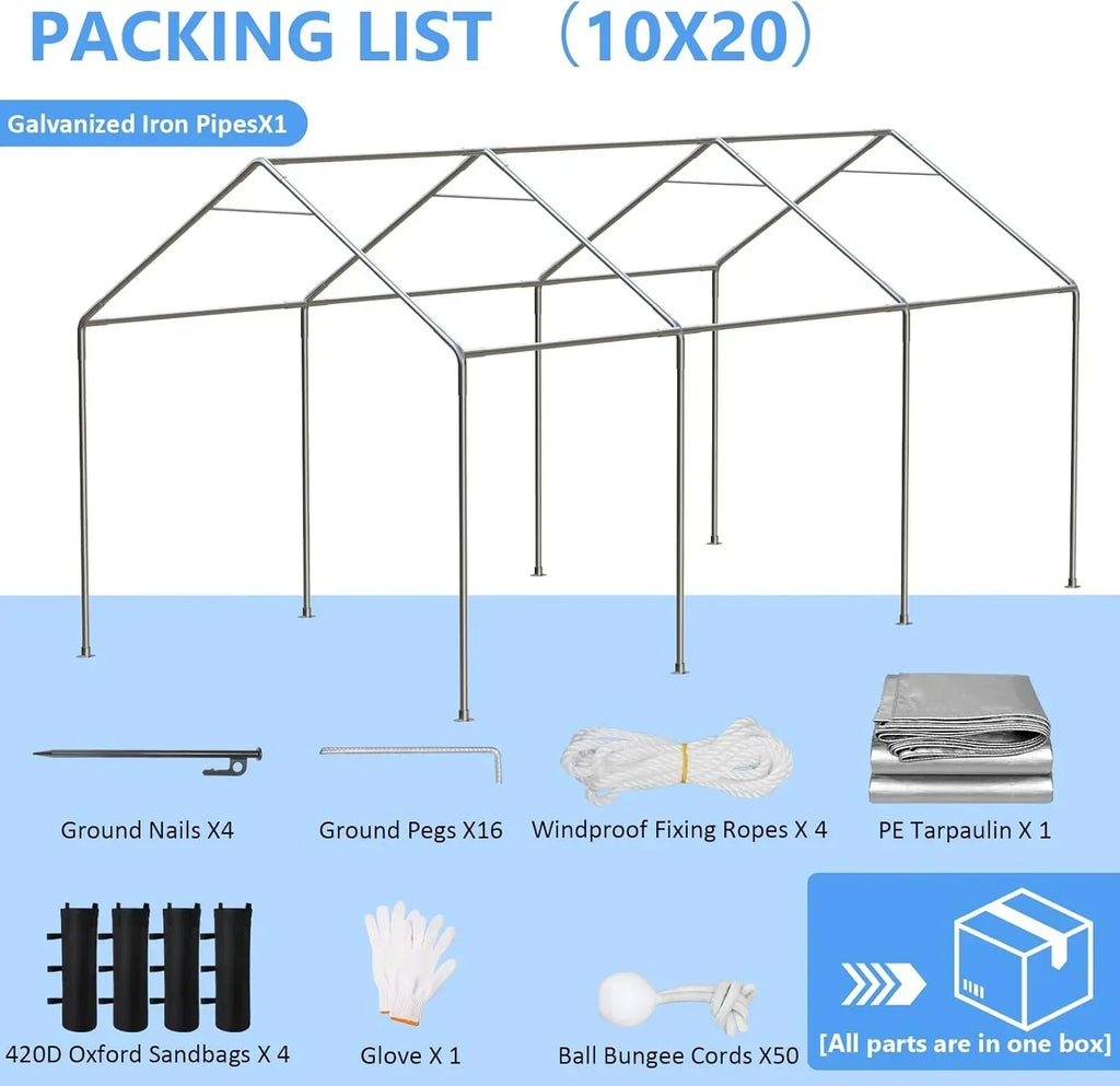 6x8 ft Heavy Duty Carport Tent Portable Garage Removable Side Walls Four Seasons Tarpaulin