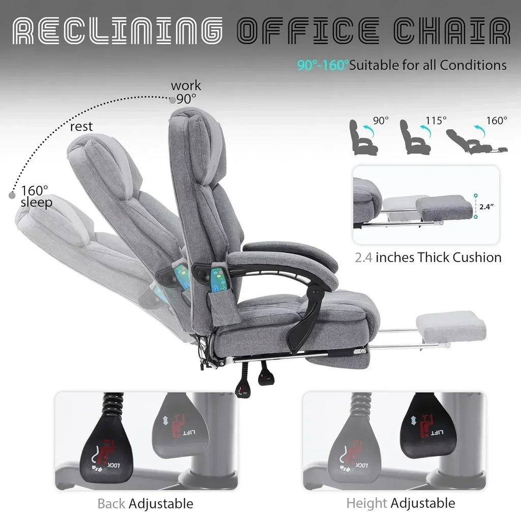 Massage Office Chair with Footrest 6 Point Vibration and Heating Home Office Desk Chair
