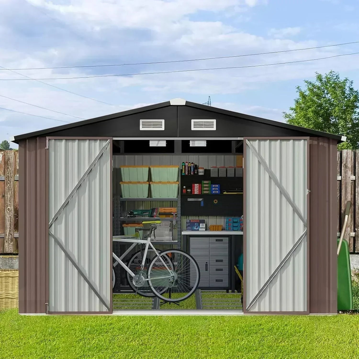 Aoxun 6.2x4 FT Shed Outdoor Storage Shed Metal Garden Shed Sloping Roof Tool Shed Bike Shed
