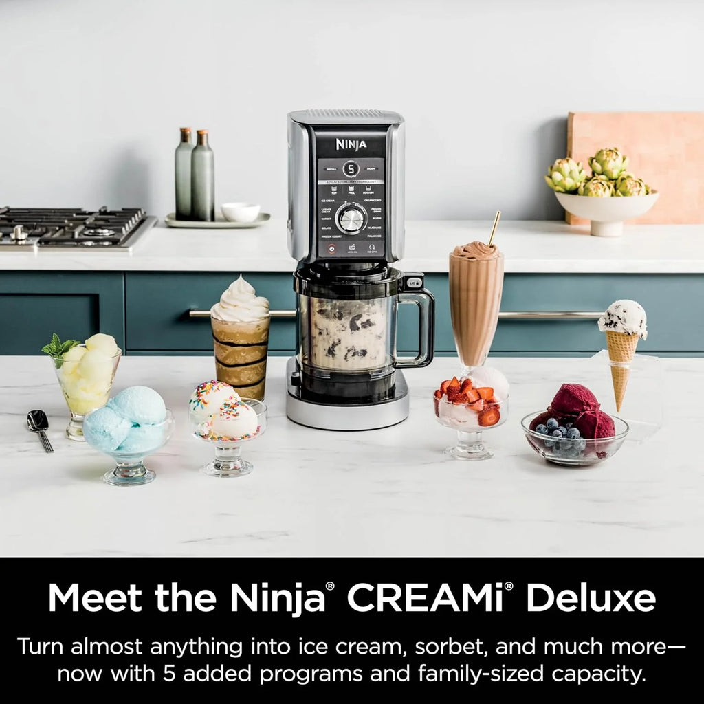 Ninja NC301 CREAMi Ice Cream Maker, for Gelato, Mix-ins, Milkshakes, Sorbet, Smoothie Bowls & More, 7 One-Touch Programs, with (2) Pint Containers & Lids, Compact Size, Perfect for Kids, Silver