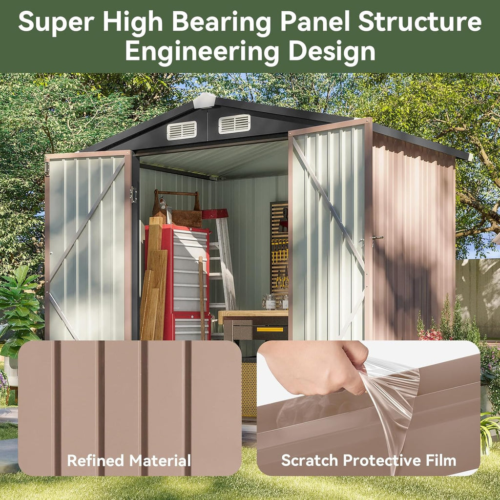 Aoxun 6.2x4 FT Shed Outdoor Storage Shed Metal Garden Shed Slooping Roof Tool Shed Bike Shed